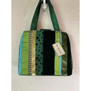 NWT Y2K Color Block Bath & Body Works Novelty Green Polka Dot Stripe Purse